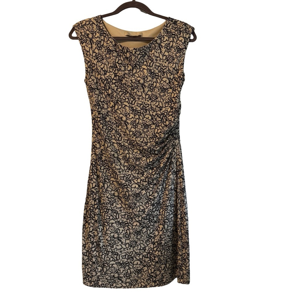 Loft Black and Cream Patterned Pencil Dress - Picture 5 of 10